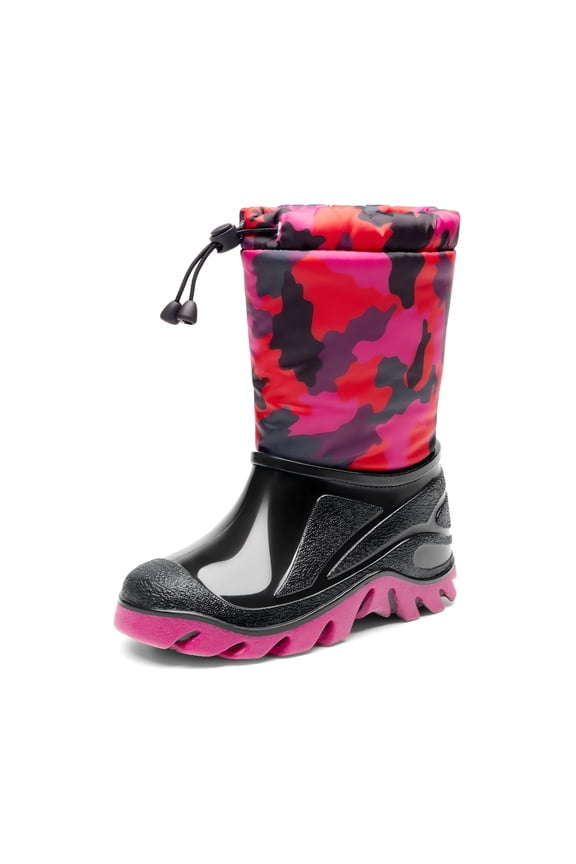 Boys Waterproof Camouflage Snow Boots Slip-Resistant Mid-Calf Faux Fur Lining Outdoor Winter Shoes For Little Big Kids