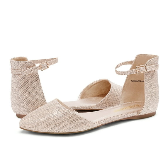 BURUDANI Flapointed Women's Casual Ankle Strap Flats Shoes Pointed Plain Ballet Comfort Soft Slip On Flats Shoes Gold Size 7