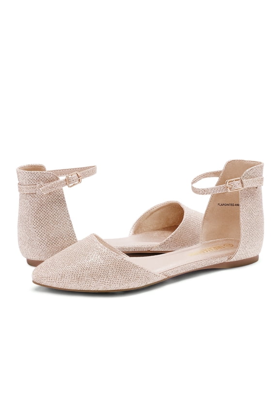 Flapointed Women's Casual Ankle Strap Flats Shoes Pointed Plain Ballet Comfort Soft Slip On Flats Shoes Gold Size 8