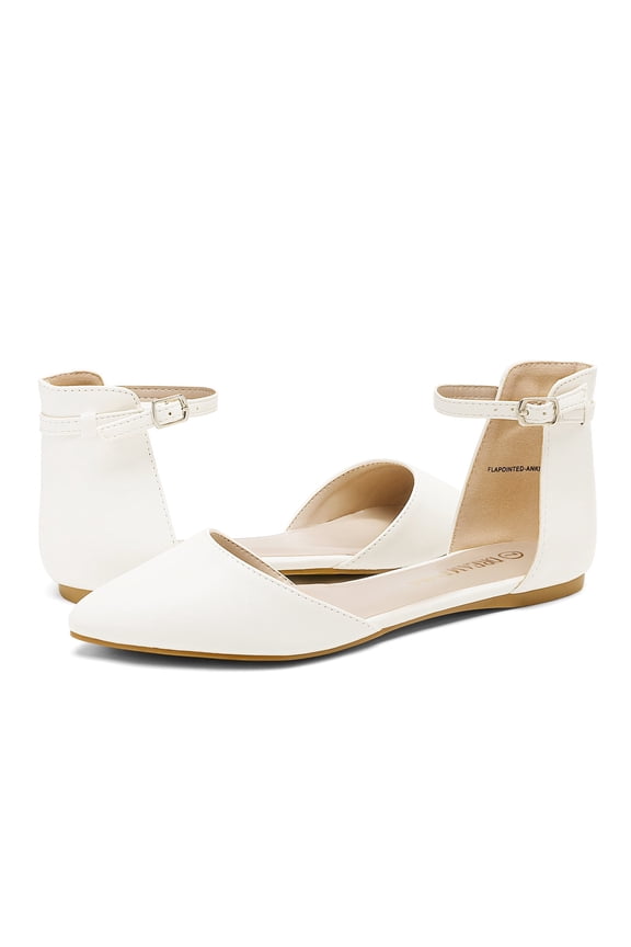 Flapointed Women's Casual Ankle Strap Flats Shoes Pointed Plain Ballet Comfort Soft Slip On Flats Shoes White Size 10