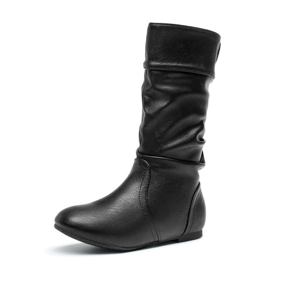 BURUDANI Girl's Kid's Cute Zipper Flat Heel Mid Calf Boot Shoes BLVD-K BLACK/PU Size 6