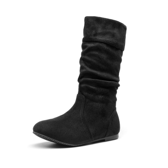 BURUDANI Girl's Kid's Cute Zipper Flat Heel Mid Calf Boot Shoes BLVD-K BLACK Size 4