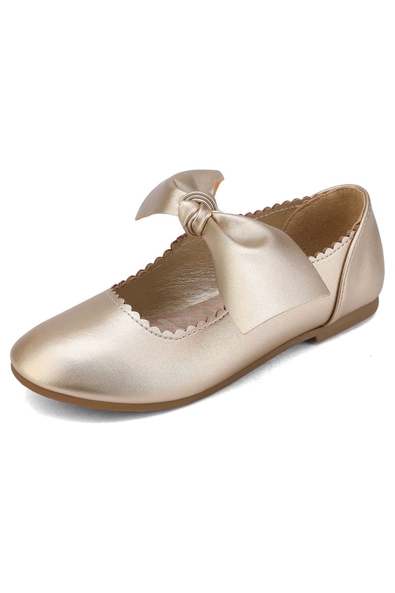 Girls Ballerina Front Bow Flats Mary Jane Dress Shoes ANGIE-5 GOLD Size 13