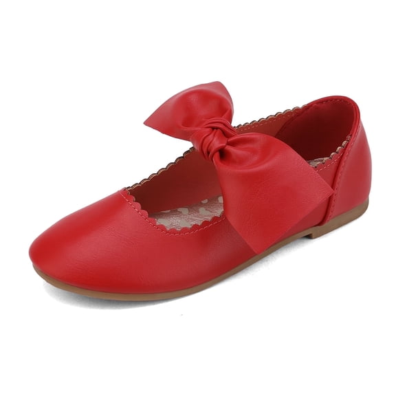 DREAM PAIRS Girls Ballerina Front Bow Flats Mary Jane Dress Shoes ANGIE-5 RED Size 8