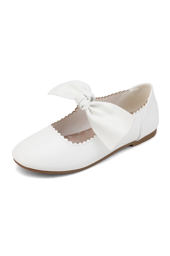 Girls Ballerina Front Bow Flats Mary Jane Dress Shoes ANGIE-5 WHITE Size 1