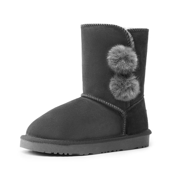 Dream Pairs Girls Boys Kids Winter Snow Suede Mid Calf Boots Faux Fur Lined FuzzyChic Kid's Lolly for Little Big Kid