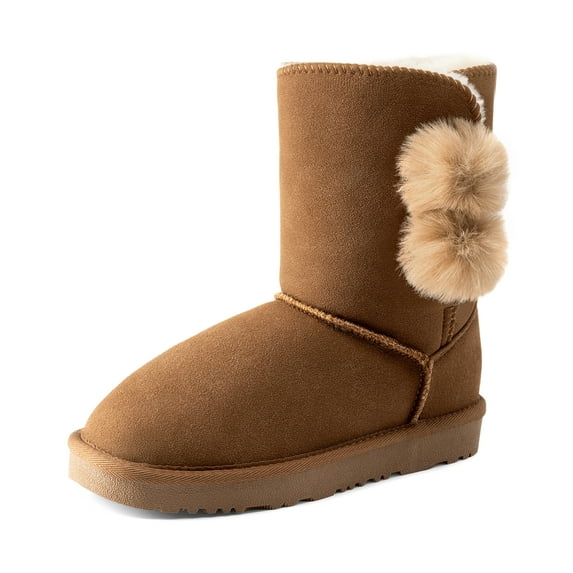 Dream Pairs Girls Boys Kids Winter Snow Suede Mid Calf Boots Faux Fur Lined FuzzyChic Kid's Lolly for Little Big Kid
