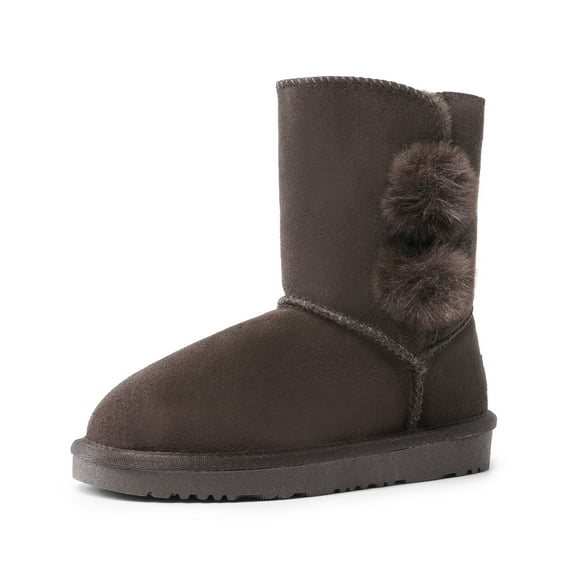 Dream Pairs Girls Boys Kids Winter Snow Suede Mid Calf Boots Faux Fur Lined FuzzyChic Kid's Lolly for Little Big Kid