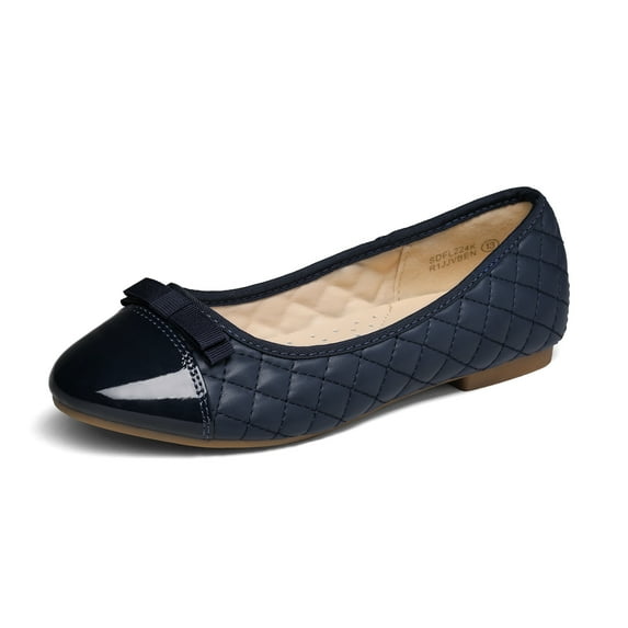 Dream Pairs Girls Dress Shoes Cute Bow Flower Girl Slip-on Ballet Flats (Little Kid/Big Kid) SDFL224K NAVY/BLUE Size 5