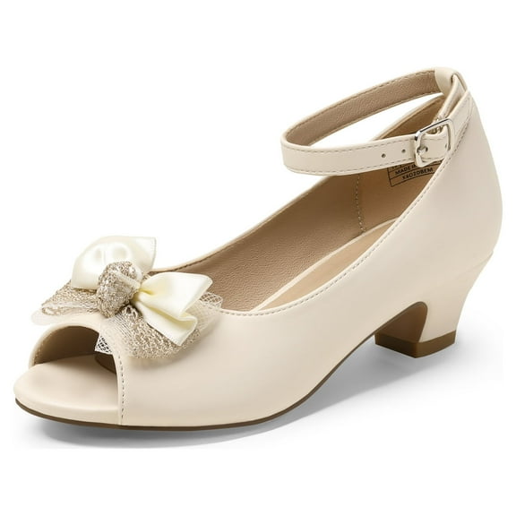 Dream Pairs Girls Dress Shoes Princess Wedding Party Flower Open-Toe Low Heel Shoes SDFL2212K IVORY Size 9