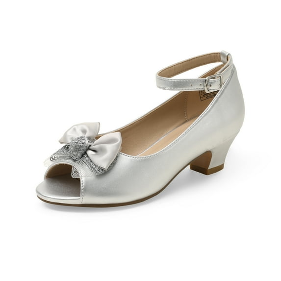 Dream Pairs Girls Dress Shoes Princess Wedding Party Flower Open-Toe Low Heel Shoes SDFL2212K SILVER Size 12