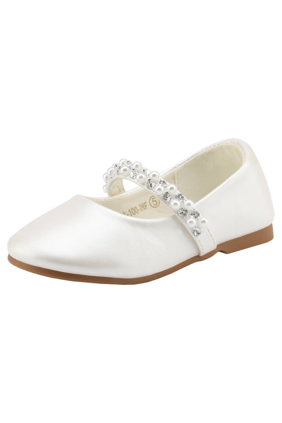 Girls Fashion Dress Flats Shoes Kids Slip On Rhinestones Wedding Shoes SERENA-100-INF IVORY Size 6T