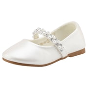Dream Pairs Girls Fashion Dress Flats Shoes Kids Slip On Rhinestones Wedding Shoes SERENA-100-INF IVORY Size 8