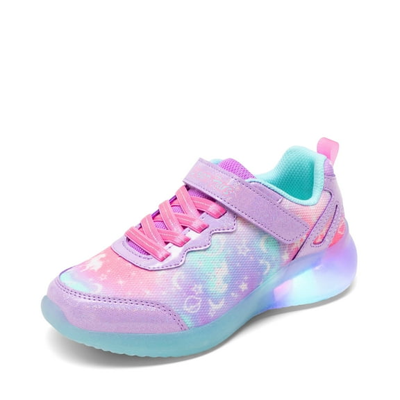 Dream Pairs Girls' Light-Up Sneakers with Velcro Strap, Colorful Rainbow Design, Comfortable Athletic Shoes for Kids