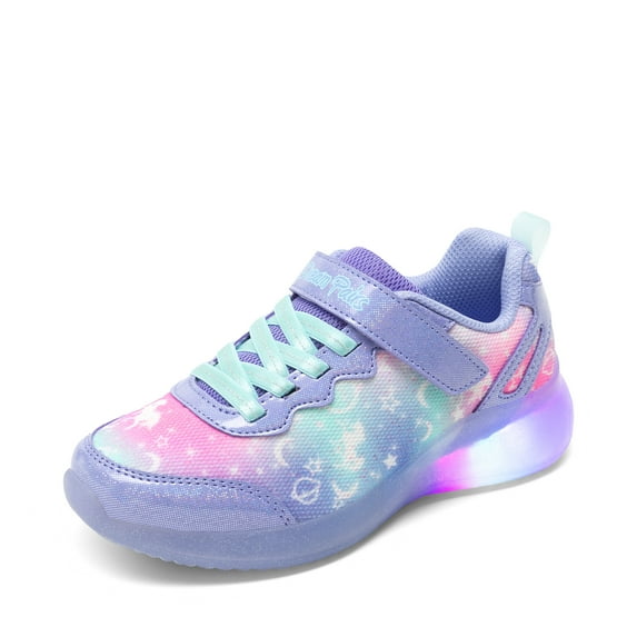 Dream Pairs Girls' Light-Up Sneakers with Velcro Strap, Colorful Rainbow Design, Comfortable Athletic Shoes for Kids