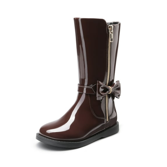 Dream Pairs Girls Mid Calf Boots Side Zipper Riding Shoes (Toddler/Little Kid) SDBO224K BROWN/PAT Size 10