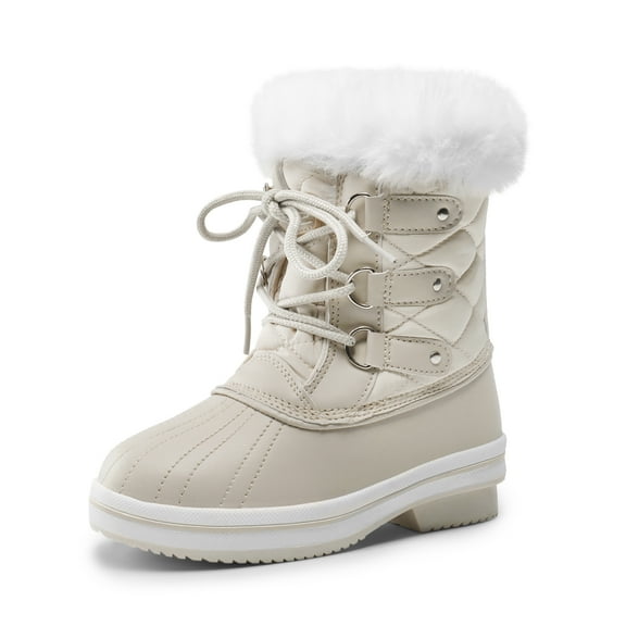 BURUDANI Boys Girls Waterproof Mid-Calf Winter Snow Boots for Little/Big Kids Anti-Slip Warm Booties Off-White Size 2