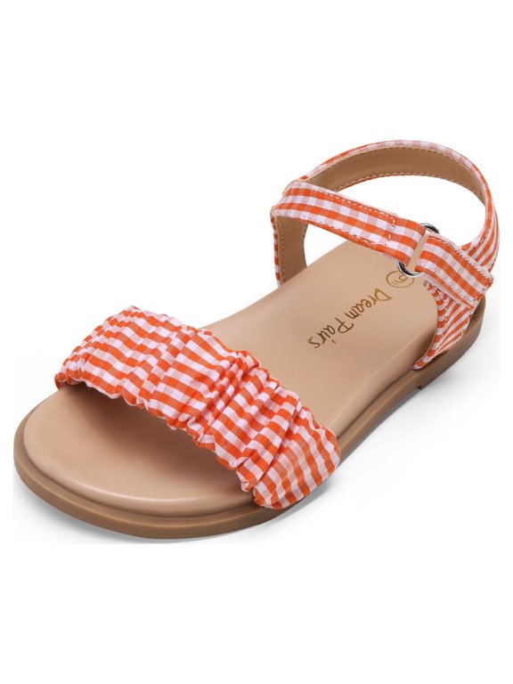 Girls Sandals Open-Toe Princess Dress Flat Sandals Summer Shoes SDSD221K ORANGE Size 7 Toddler