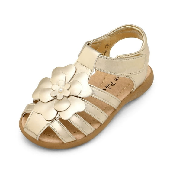 Dream Pairs Girls Toddler/Little Kid Closed-Toe Flower Summer Dress Sandals Shoes KSD214 GOLD Size 6 Toddler
