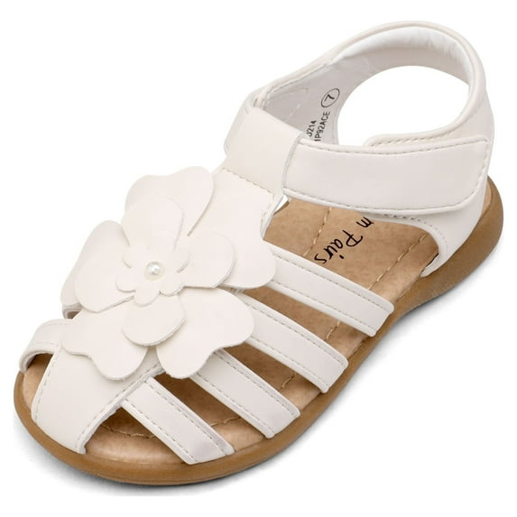 Dream Pairs Girls Toddler/Little Kid Closed-Toe Flower Summer Dress Sandals Shoes KSD214 MILKY/WHITE Size 10 Toddler