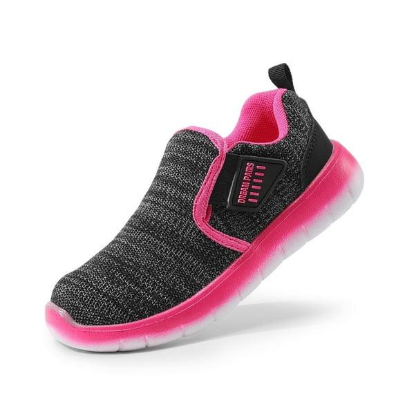 Dream Pairs Kids Boys & Girl Lightweight Running Shoes, Breathable Athletic Slip On Casual Walking Sneakers Shoes Black/Fuchsia Size 1 Little Kid