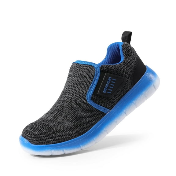 Dream Pairs Kids Boys & Girl Lightweight Running Shoes, Breathable Athletic Slip On Casual Walking Sneakers Shoes Black/Grey/Royal Size 3 Little Kid