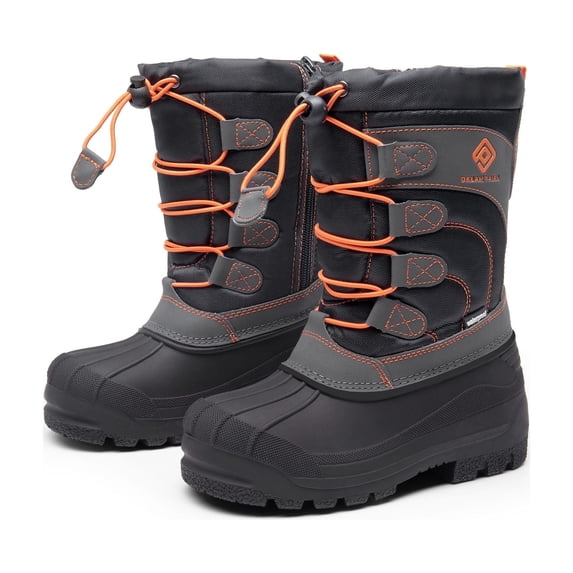 Dream Pairs Kids Boys & Girls Knee High Waterproof Insulation Non-Slip Outdoor Winter Snow Boots KNORTH NAVY/GREY/ORANGE Size 4 Big Kid