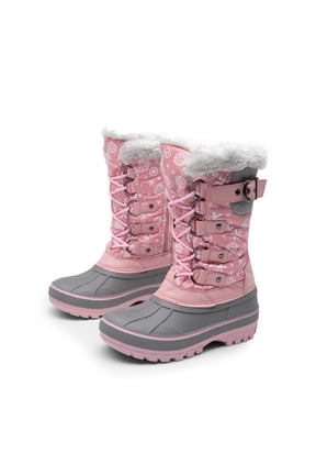 Kids Boys & Girls Snow Boots Insulated Waterproof Winter Snow Boots KRIVER-1 PINK Size 12
