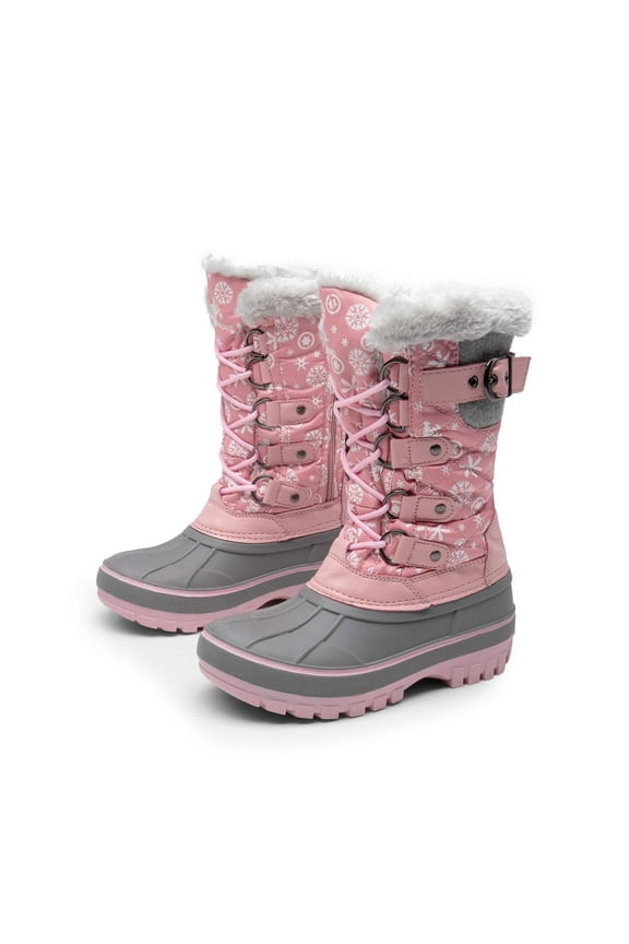 Kids Boys & Girls Snow Boots Insulated Waterproof Winter Snow Boots KRIVER-1 PINK Size 4