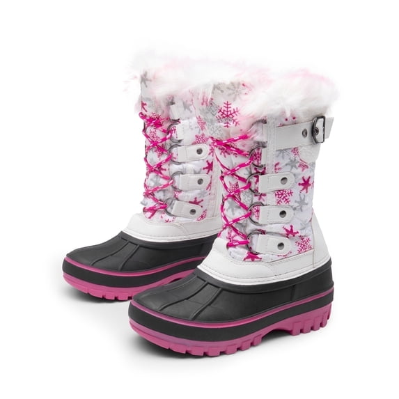Dream Pairs Kids Boys & Girls Snow Boots Insulated Waterproof Winter Snow Boots KRIVER-1 WHITE/FUCHSIA Size 1