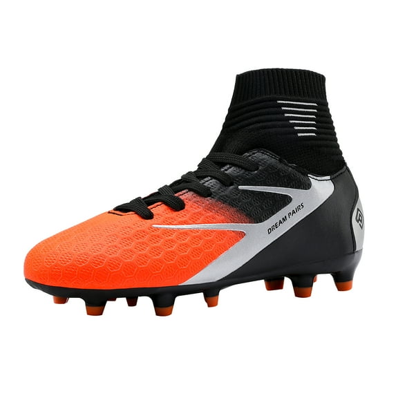 BURUDANI Kids Boys Girls Soccer Trainers Cleats Shoes Sport Football Shoes Black/Grey/Orange Size 3