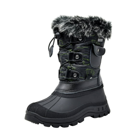 BURUDANI Kids Boys Girls Warm Snow Boots Insulated Waterproof Winter Ski Boots KSNOW BLACK/DARK/GREY/GREEN Size 4