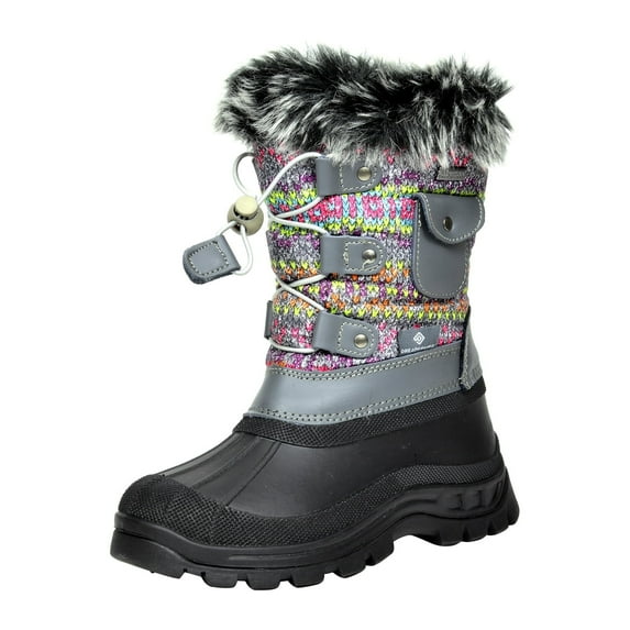 BURUDANI Kids Boys Girls Warm Snow Boots Insulated Waterproof Winter Ski Boots KSNOW GREY/MULTI Size 9