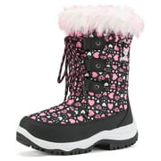 DREAM PAIRS Kids Boys & Girls Winter Mid Calf Knee High Waterproof Winter Outdoor Snow Boots Nordic Black/Pink Size 13