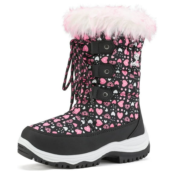 Dream Pairs Kids Boys & Girls Winter Mid Calf Knee High Waterproof Winter Outdoor Snow Boots Nordic Black/Pink Size 13
