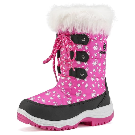 Dream Pairs Kids Boys & Girls Winter Mid Calf Knee High Waterproof Winter Outdoor Snow Boots Nordic Pink Size 13