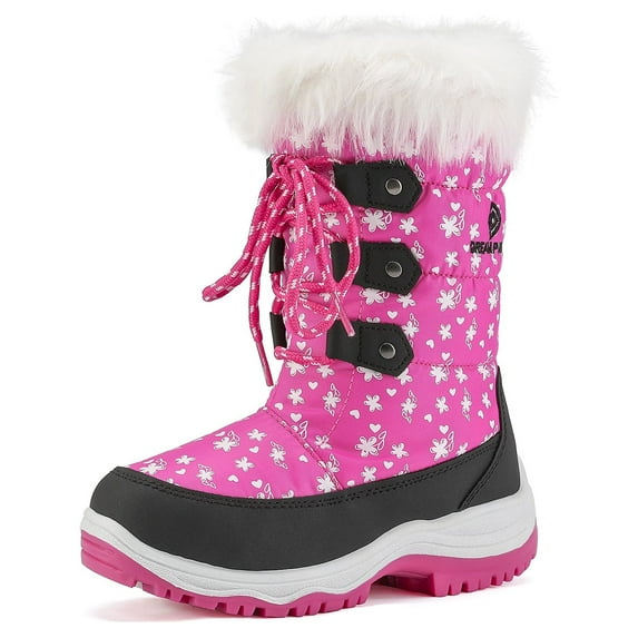 Dream Pairs Kids Boys & Girls Winter Mid Calf Knee High Waterproof Winter Outdoor Snow Boots Nordic Pink Size 3