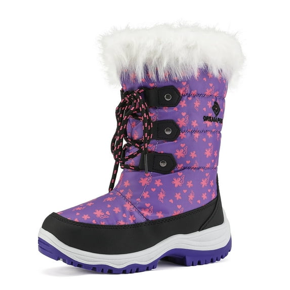 Dream Pairs Kids Boys & Girls Winter Mid Calf Knee High Waterproof Winter Outdoor Snow Boots Nordic Purple Size 3