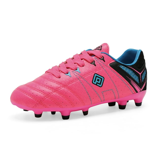 BURUDANI Kids Girls Boys Soccer Shoes Outdoor Soccer Cleats Trainers Shoes Fuchsia Black Cyan Size 11