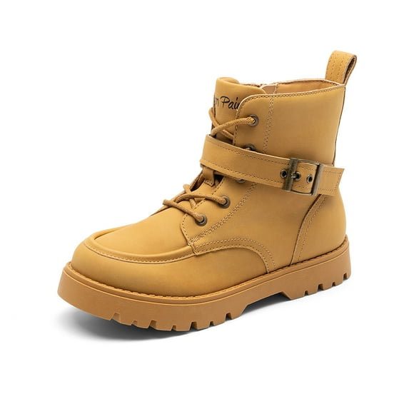 DREAM PAIRS Boys Girls Ankle Boots Lace-up with Buckle Strap Combat boot for Toddler/Little Kid/Big Kids