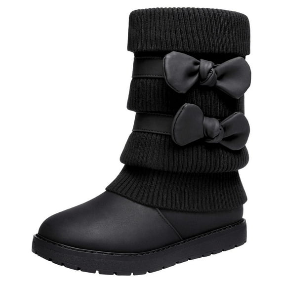 Dream Pairs Kids Girls Fashion Winter Snow Boots Bow-Knot Faux Fur Lined Outdoor Mid Calf Boots Klove Black Size 3