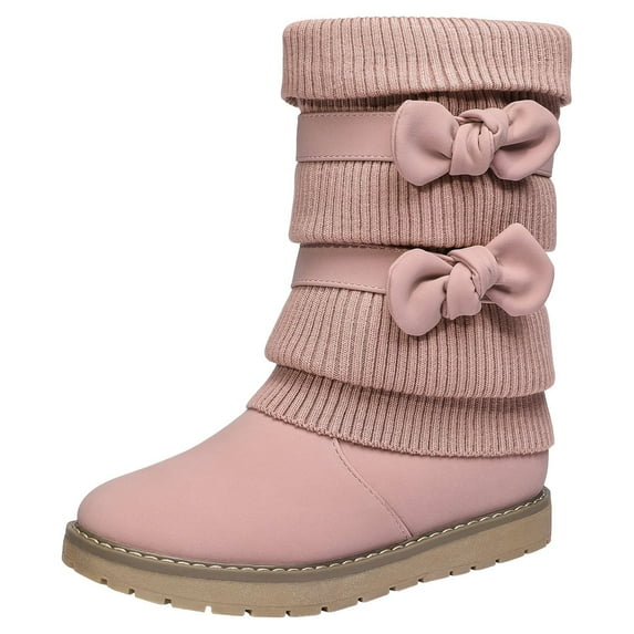 Dream Pairs Kids Girls Fashion Winter Snow Boots Bow-Knot Faux Fur Lined Outdoor Mid Calf Boots Klove Pink Size 5