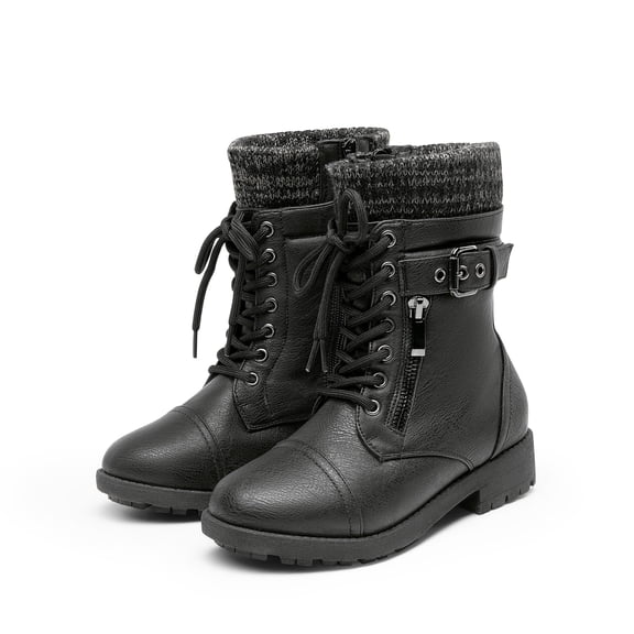 BURUDANI Kids Girls Fashion Winter Warm Snow Boots Mid Calf Outdoor Combat Boots BLACK Size 3