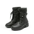 thumbnail image 1 of BURUDANI Kids Girls Fashion Winter Warm Snow Boots Mid Calf Outdoor Combat Boots BLACK Size 6, 1 of 5