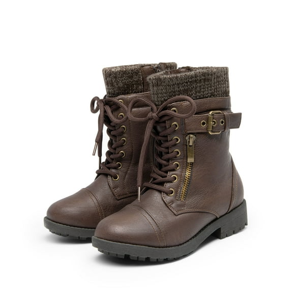 BURUDANI Kids Girls Fashion Winter Warm Snow Boots Mid Calf Outdoor Combat Boots BROWN Size 11