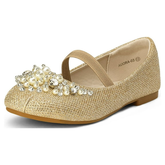 Dream Pairs Kids Girls Mary Jane Princess Flats Wedding Party Shoes AURORA-03 GOLD/GLITTER Size 1 Little Kid