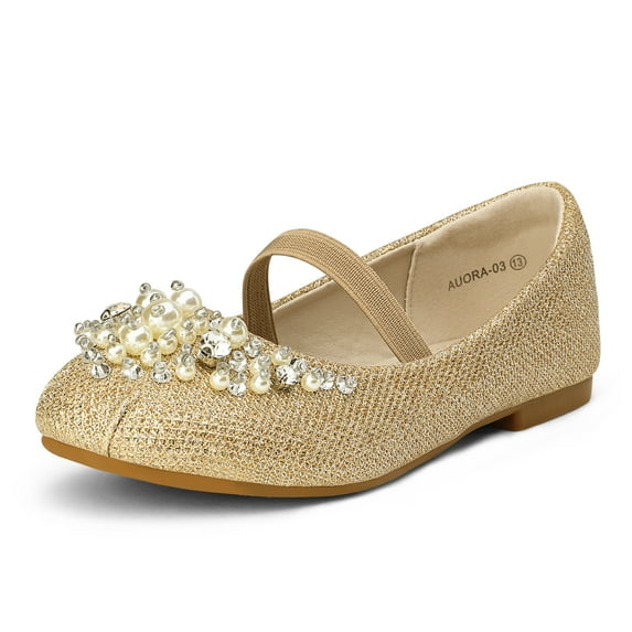 Dream Pairs Kids Girls Mary Jane Princess Flats Wedding Party Shoes AURORA-03 GOLD/GLITTER Size 13 little kid