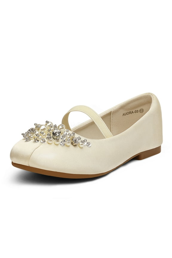 Kids Girls Mary Jane Princess Flats Wedding Party Shoes AURORA-03 IVORY Size 3 Little Kid