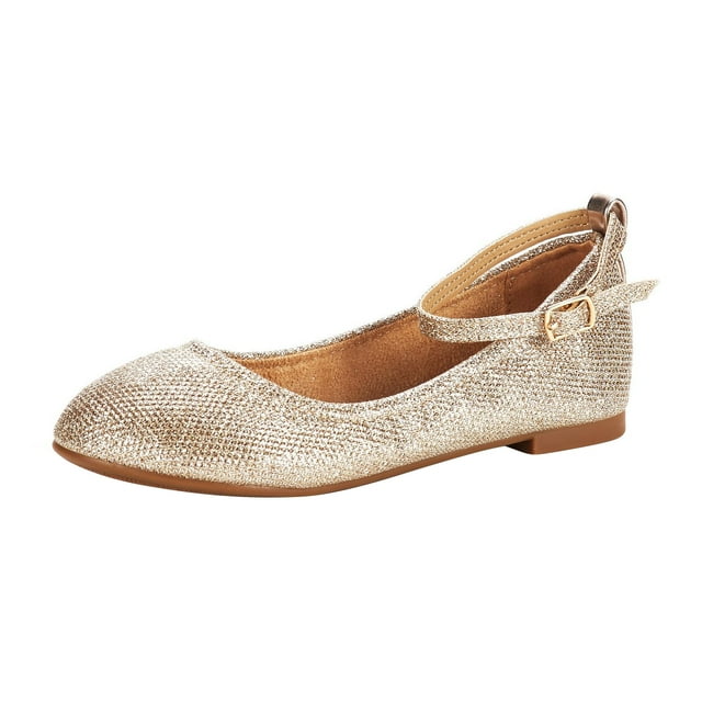 Dream Pairs Kids Girls Mary Jane Shoes Ankle Strap Flat Shoes Casual Dress Wedding Shoes Sole-Fina-K Gold/Glitter Size 4