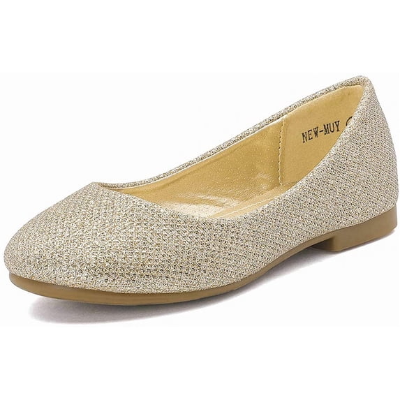 BURUDANI Kids Girls Princess Flat Shoes Dress Shoes Slip On Wedding Shoes New-Muy Gold/Glitter Size 13